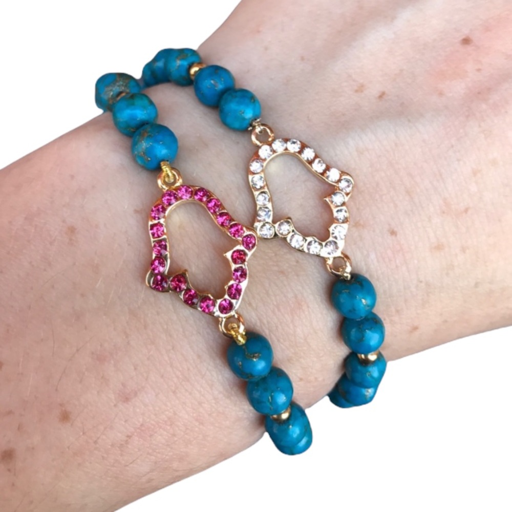 Hamsa turquoise Beaded stretch Bracelet